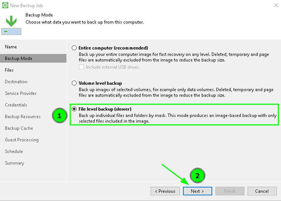 chọn File level backup để sao lưu thư mục Misa