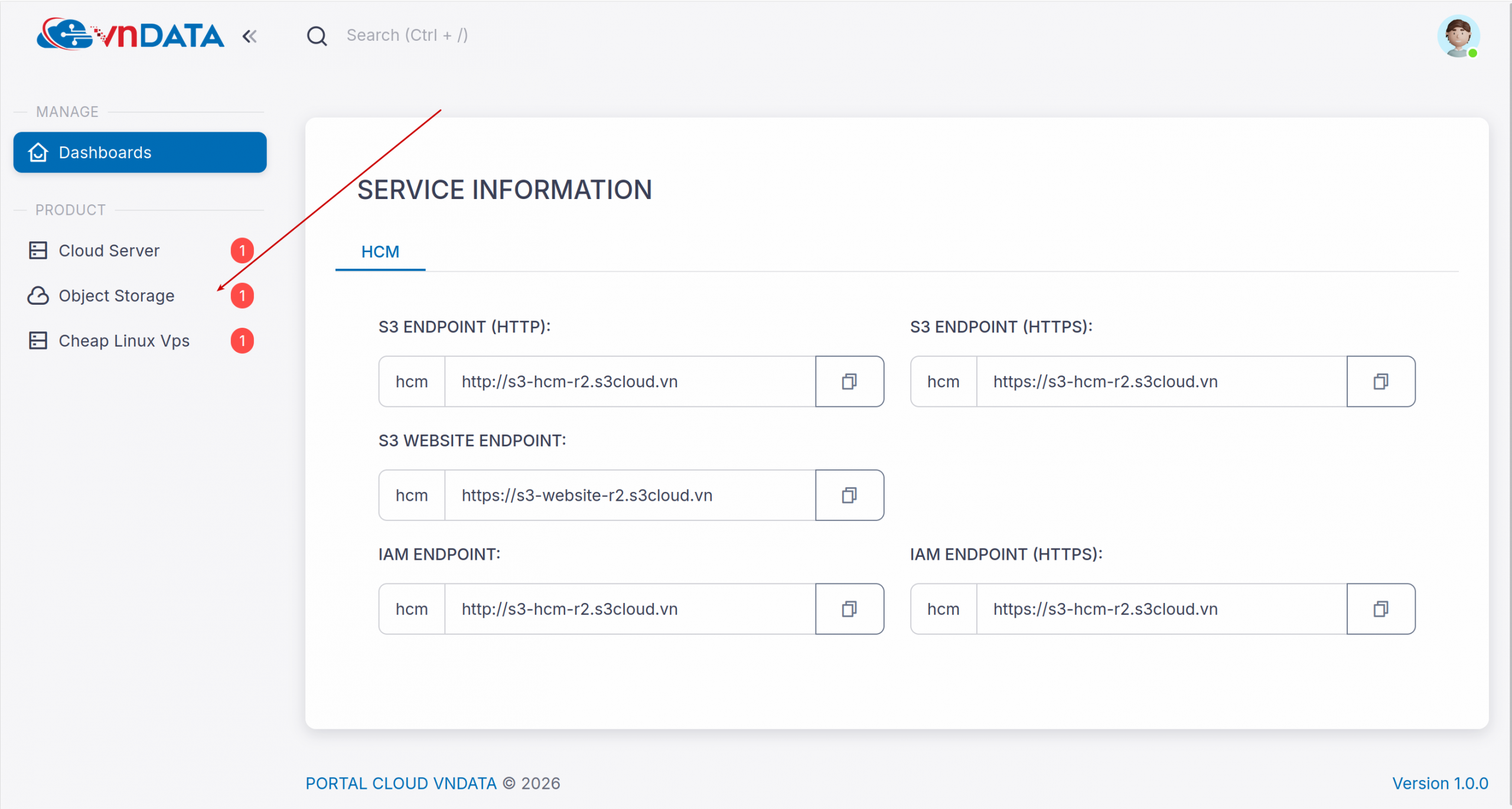 click chọn Object Storage.