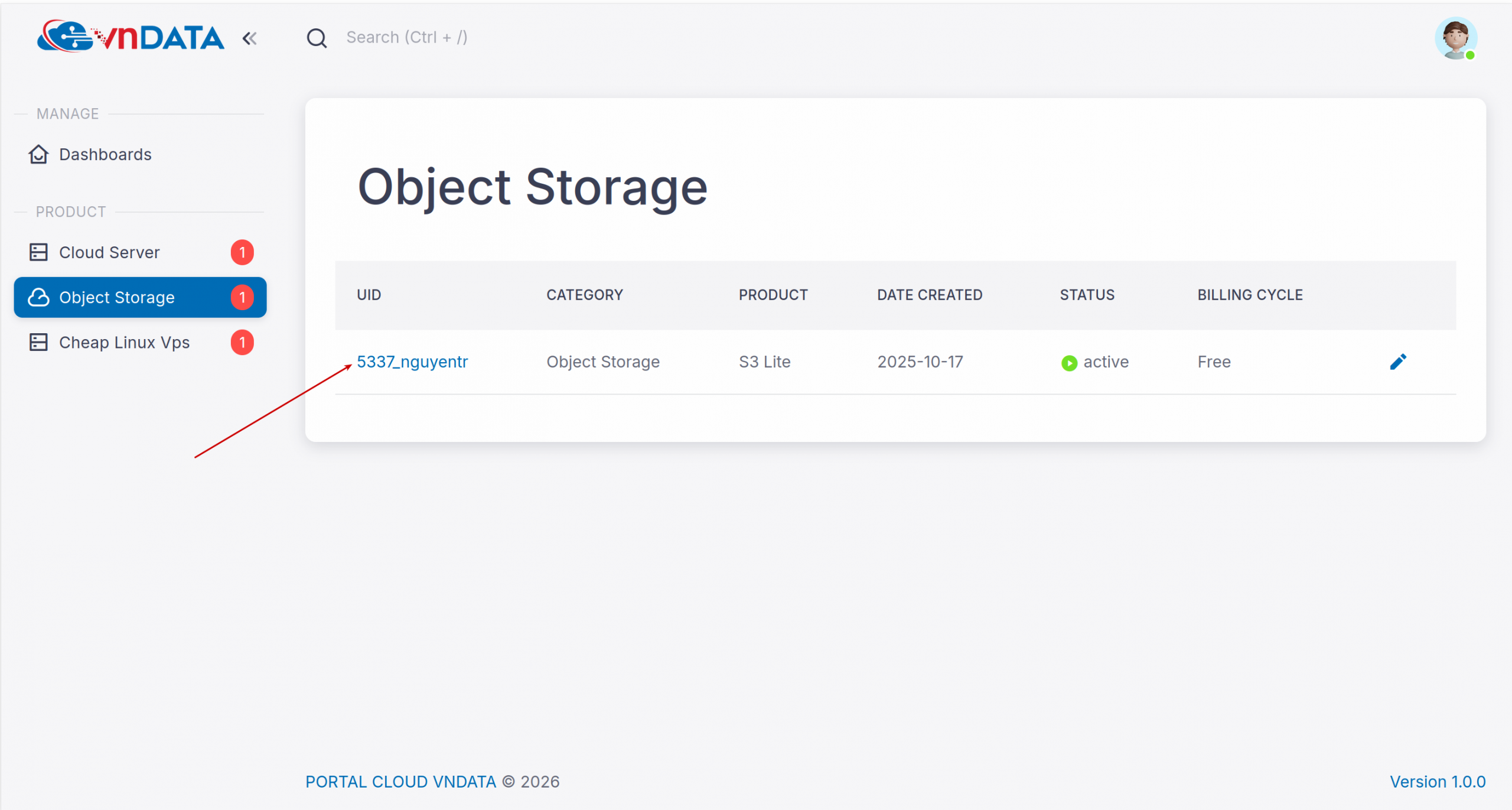 Click chọn vào gói S3 tương ứng