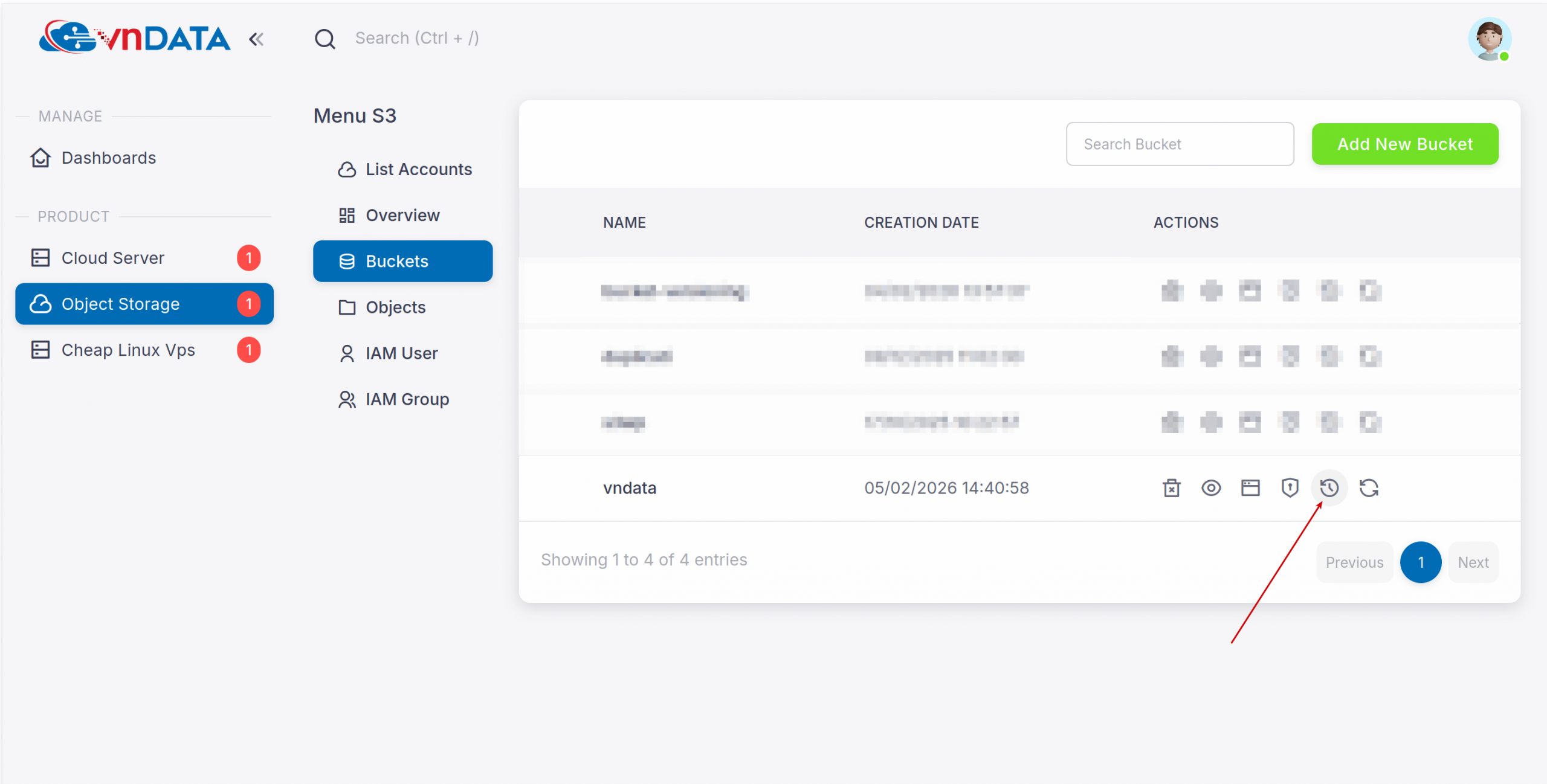 Details tại bucket cần cấu hình.