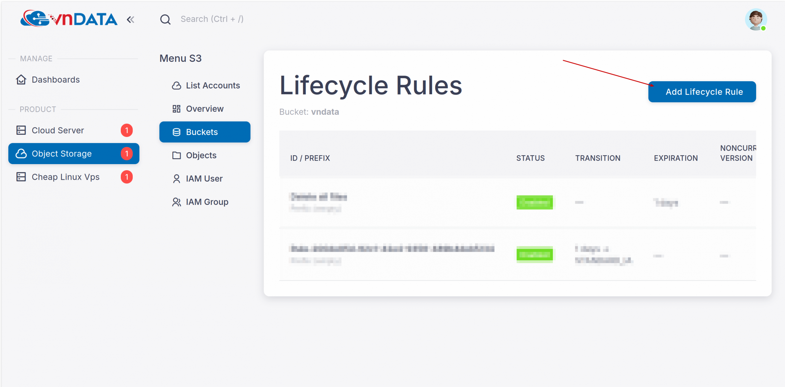 Click chọn Add Lifecycle Rule để mở giao diện cấu hình.