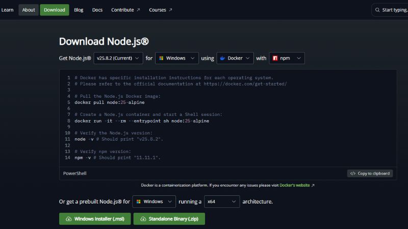 Windows của bạn bắt buộc phải có sẵn Node.js