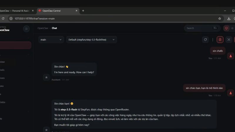 Kiểm tra của sổ trên giao giao diện Web AI