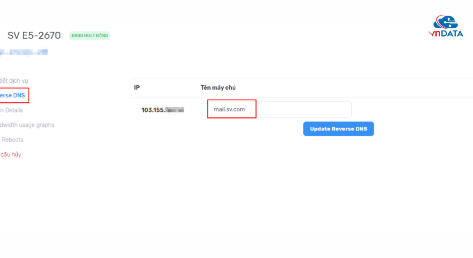 Chức năng cấu hình reverse DNS cho IP của server